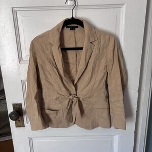 Theory Beige Tan Linen Blend Tie-Waist Lightweight Galina Blazer Jacket Size 6
